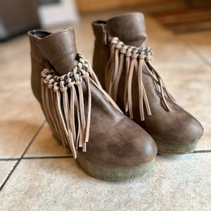 Leather fringe ankle booties